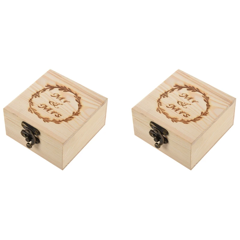 

2X Wedding Supplies Fashion Rustic Wedding Wood Romantic Ring Box Holder Mr Mrs Letter Wedding Ring Bearer Box