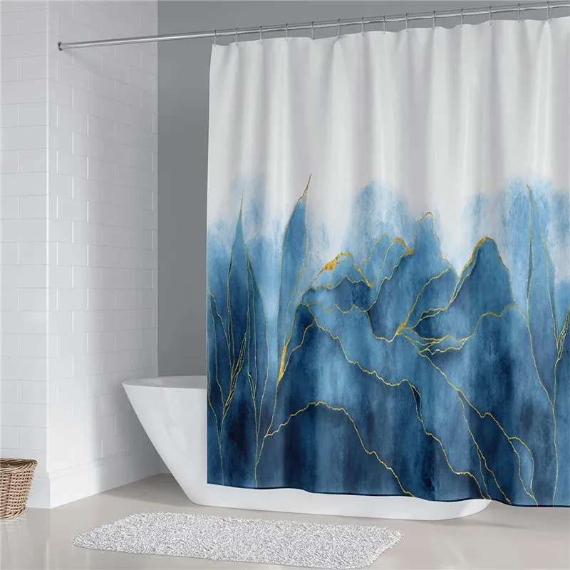 

Marble Shower Curtain Green Gold, Modern for Bathroom Art Decor, Green Golden Fabric Waterproof Polyester Bath Curtain with Hook