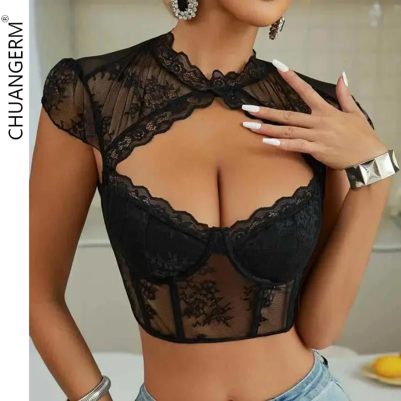 Женский сексуальный корсет с сеткой на бретельках