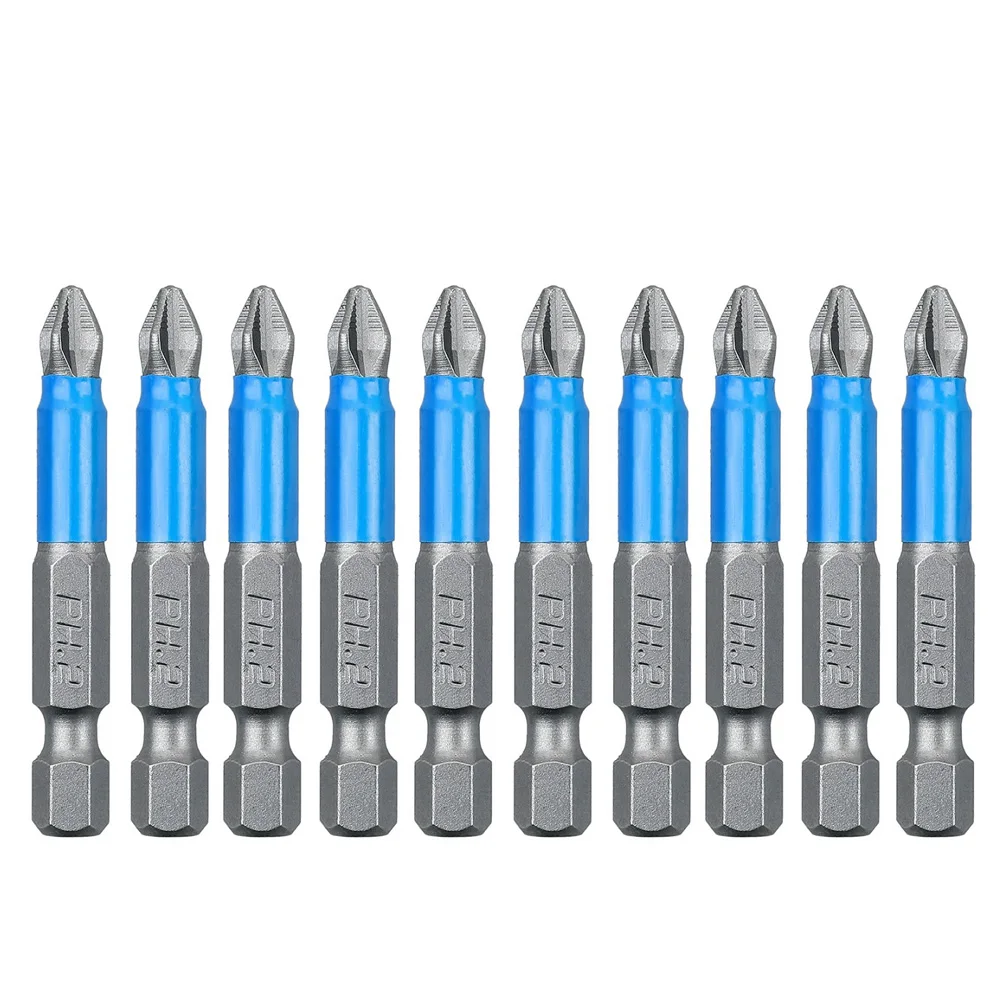 

10pcs 50mm PH2 Cross Antislip Magnetic Screwdriver Bits Electric Wind Bit 1/4" Hex Shank Magnet Electric Hand Drill