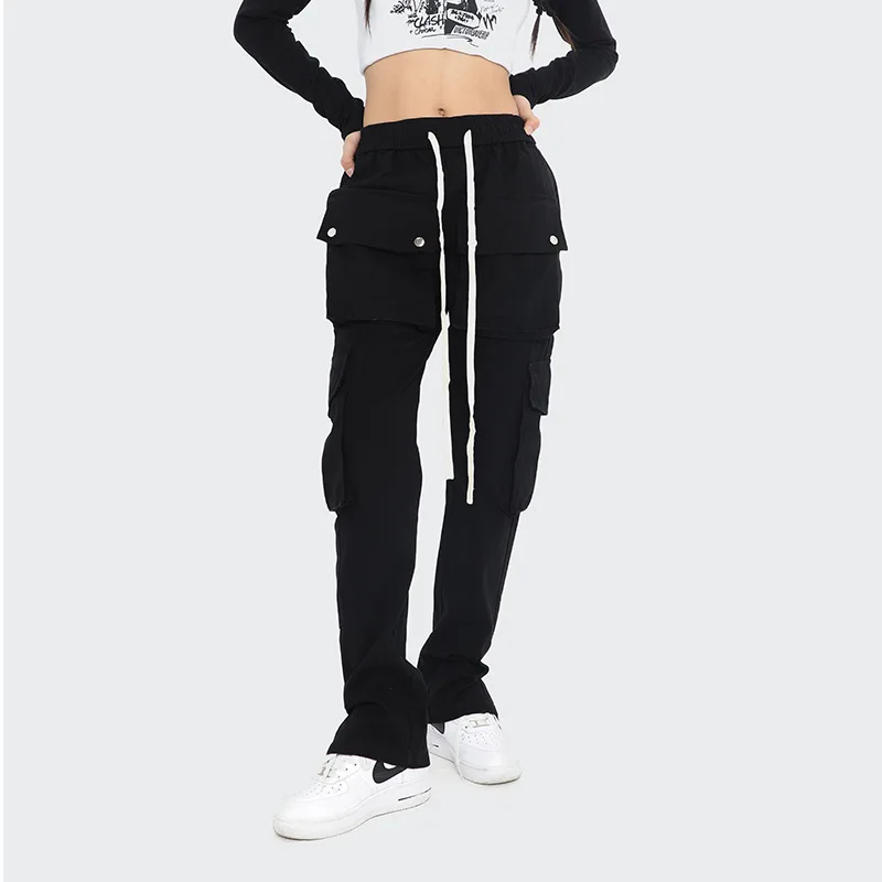 

European and American high street vibe breasted multi-pocket overalls Men's street fashion loose casual pants