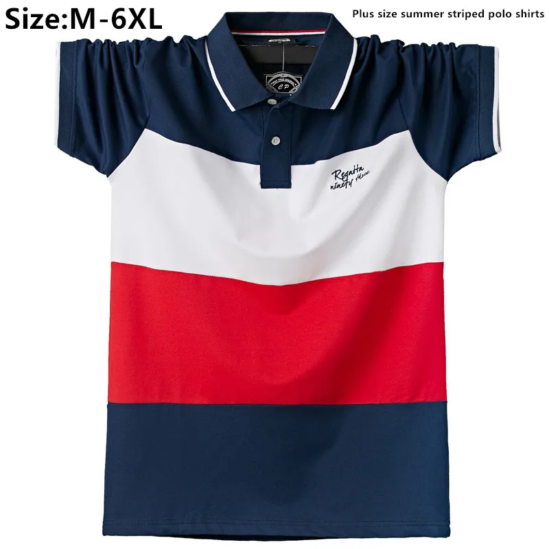 

Summer Polo Shirts For Men Plus Size 4XL 6XL Turn Down Tee Tops Male Short Sleeve Cotton Stripes Soft Formal Office Clothes