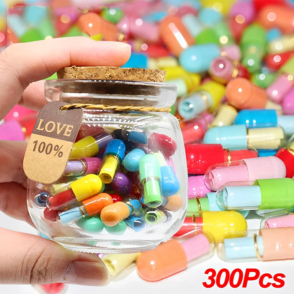

300pcs Tiny Love Pill Capsule Letter Message with Roll Paper Notes Envelope Capsules Friendship Love Pill Cute Valentine's Gift