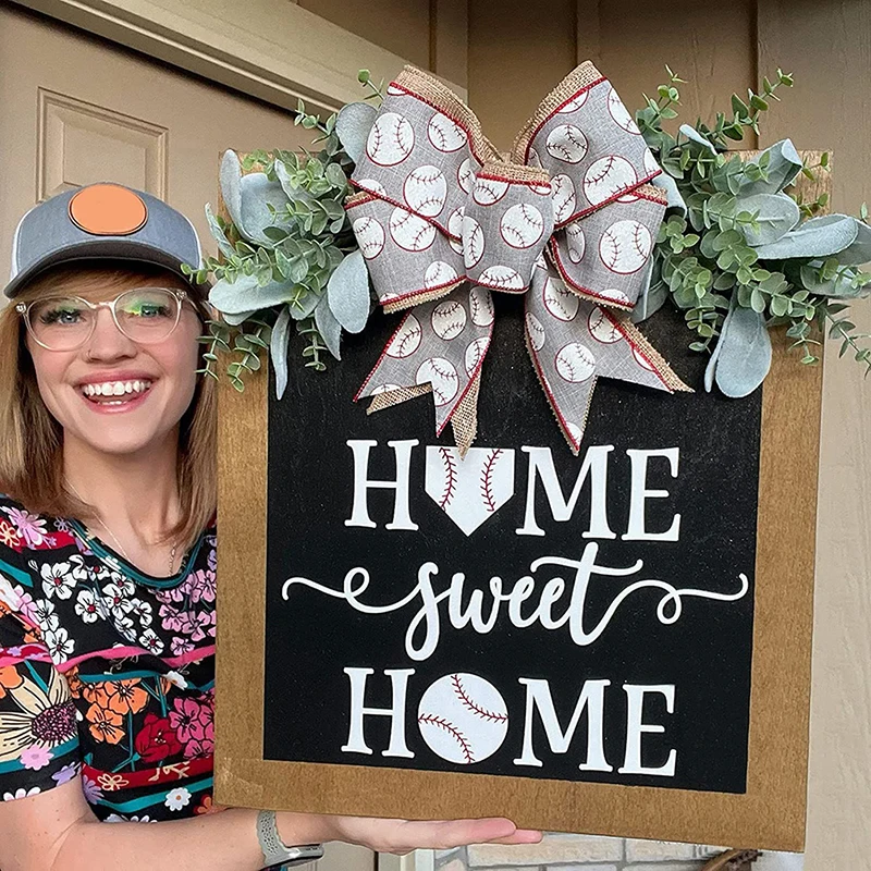 

28cm Welcome Sign Baseball Decor Nordic Wood Wall Decor Hanging Wooden Sign Board Porch Bar for Farmhouse Cafe Decoration