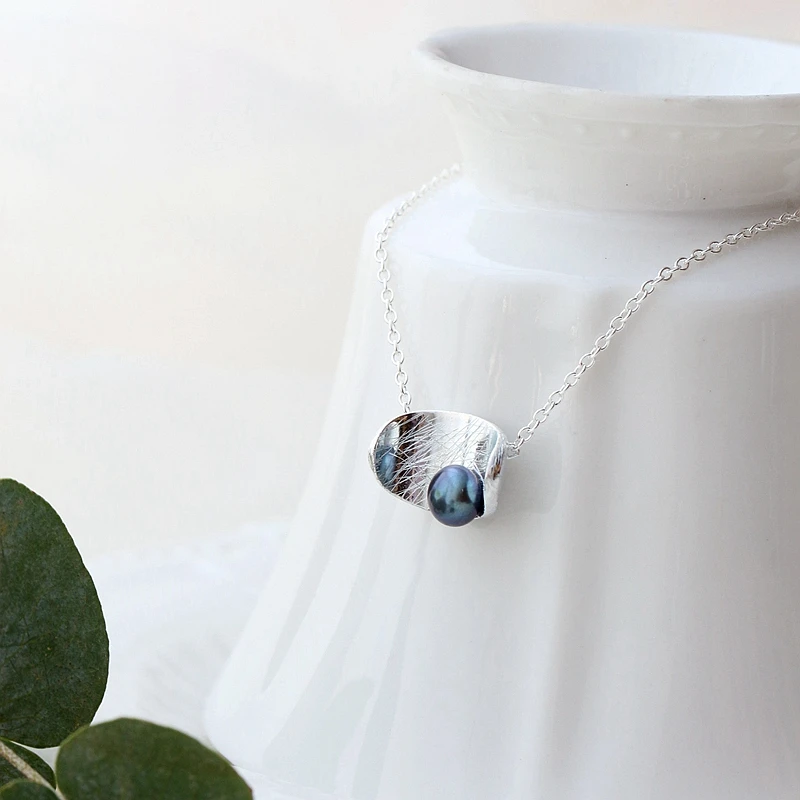 Пресноводного жемчуга 7 мм черный серебряная подвеска с жемчугом Ретро Стиль