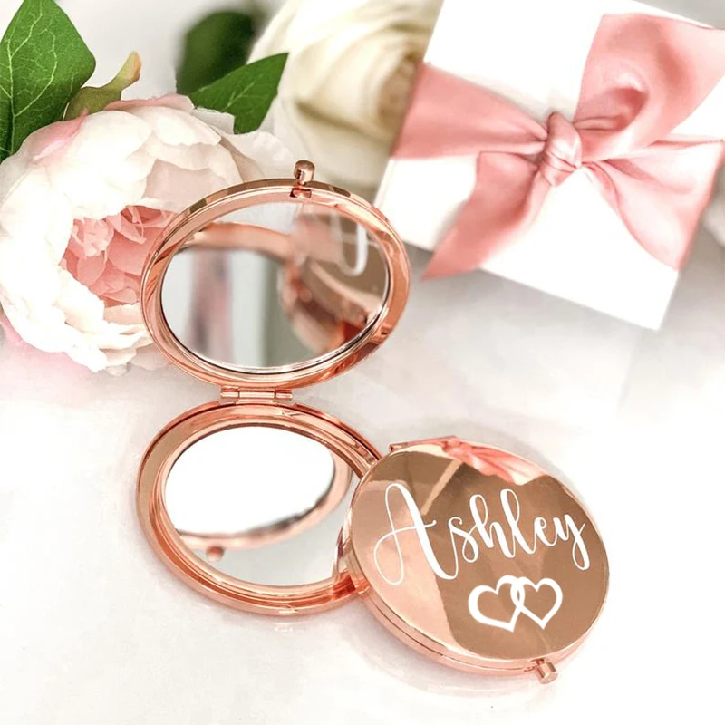 

Personalized Makeup Mirror Bridesmaid Wedding Gift Custom Compact Pocket Folding Mirror Bachelorette Bridal Shower Party Favors