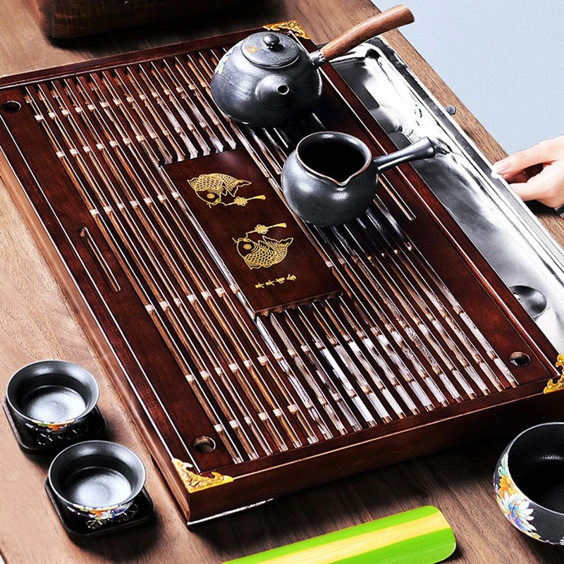 

Square Wood Tea Tray Drainage Rectangular Chinese Tea Creative Tray Luxury Vintage Bandeja Madera Kung Fu Tea Accessories MZY