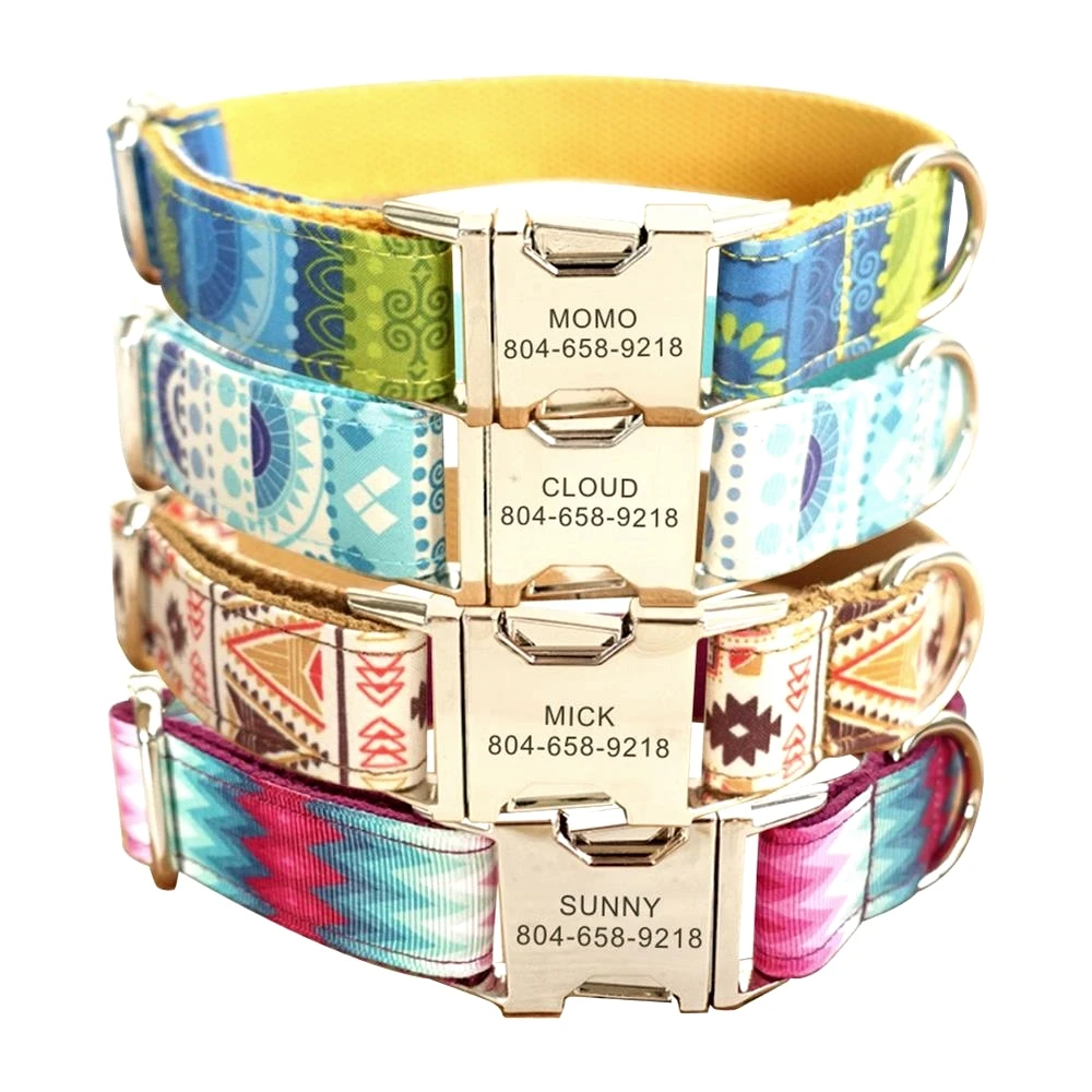 

Personalized Dog Collar Customized Pet Collars Free Engraving ID Nameplate Tag Pet Accessory Natural Puppy Collars Leash
