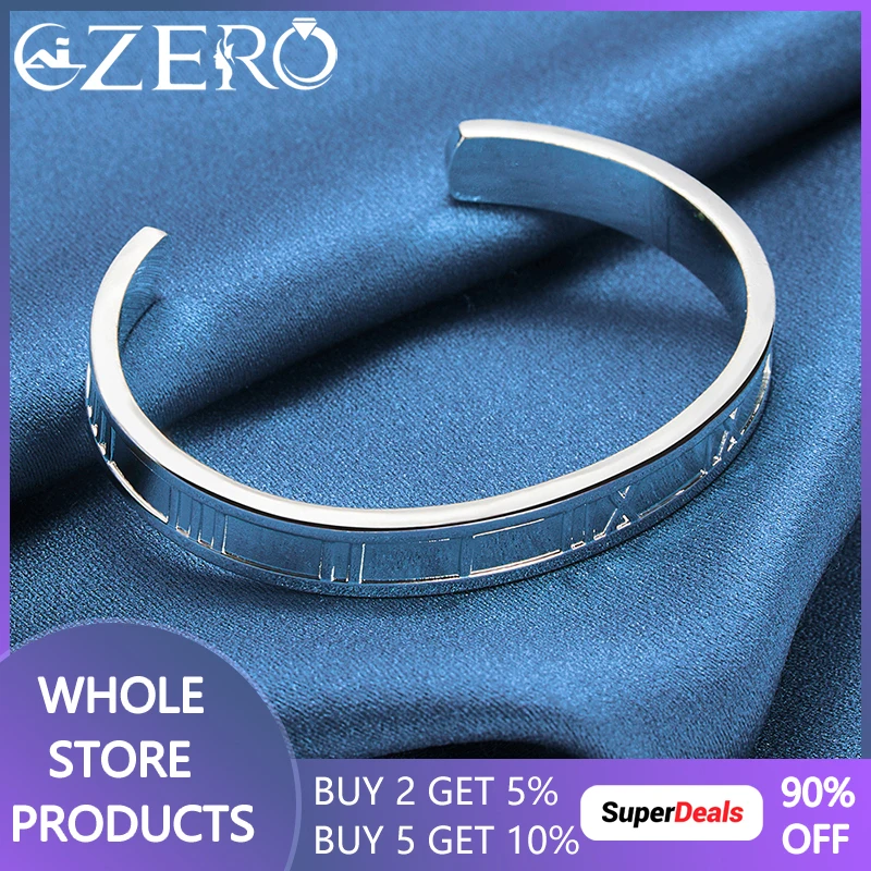

ALIZERO 925 Sterling Silver Roman Numerals 7MM Bangle Bracelet For Women Men Fashion Classic Charm Wedding Party Jewelry Gift