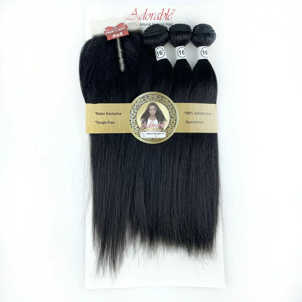 Natural Human Hair Mix Animal And Synthetic Hair Full Pack Solution,Human Hair Blend Yaki Straight 3+1 With T Part Lace Closure