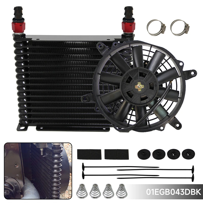 

Universal 32mm 15 Row AN10 7/8"-14 UNF Aluminum Engine 226MM Oil Cooler w/2PCS Fittings + 7" Electric Fan For Audi A4 A5 Black