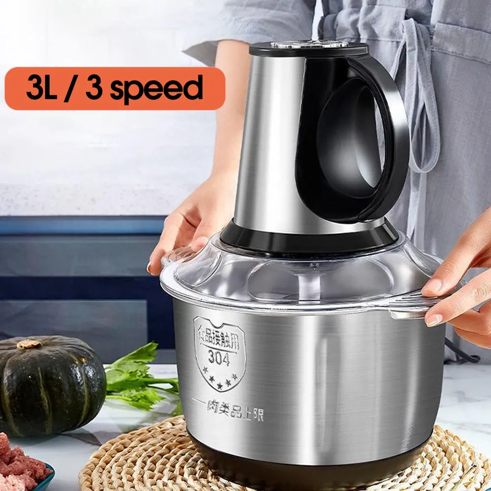 

ANYUFA 3 Speeds 22000RPM 3L Electric Meat Grinder Kitchen Chopper Stainless Steel Mincer Food Processor Garlic Crusher Slicer