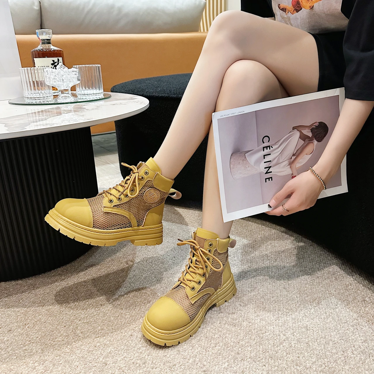 Breathable Women Boots Summer Female Ankle Boots Upper Mesh Non-slip Women's Martin Boots Platform Casual Hiking Shoes Outdoor