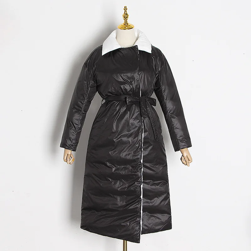 Female Winter Coat Women's Lapel Lace Up Parkas Casual Warm Long Winter Jacket Coat Cotton Padded Jacket enlarge