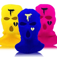 heart embroidery cycling knit ski mask 3 hole balaclava full face cover winter windproof neck warmer thermal for men women