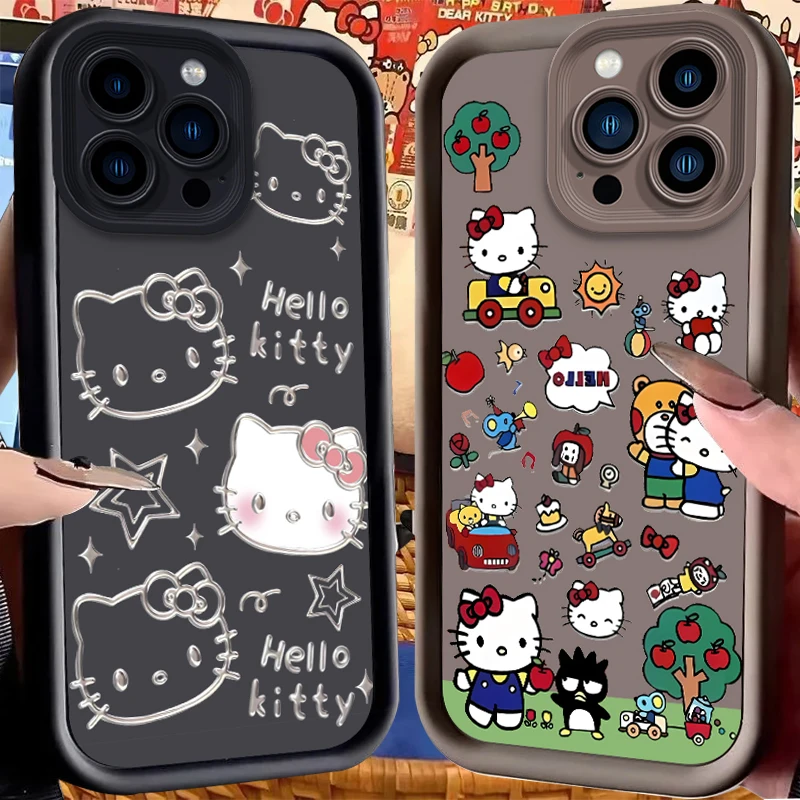 Чехол Hello Kitty для iPhone 16 15 14 13 12 11 Pro Max XS X XR 8 7 6S 6 Plus SE 2020 жидкая мягкая силиконовая