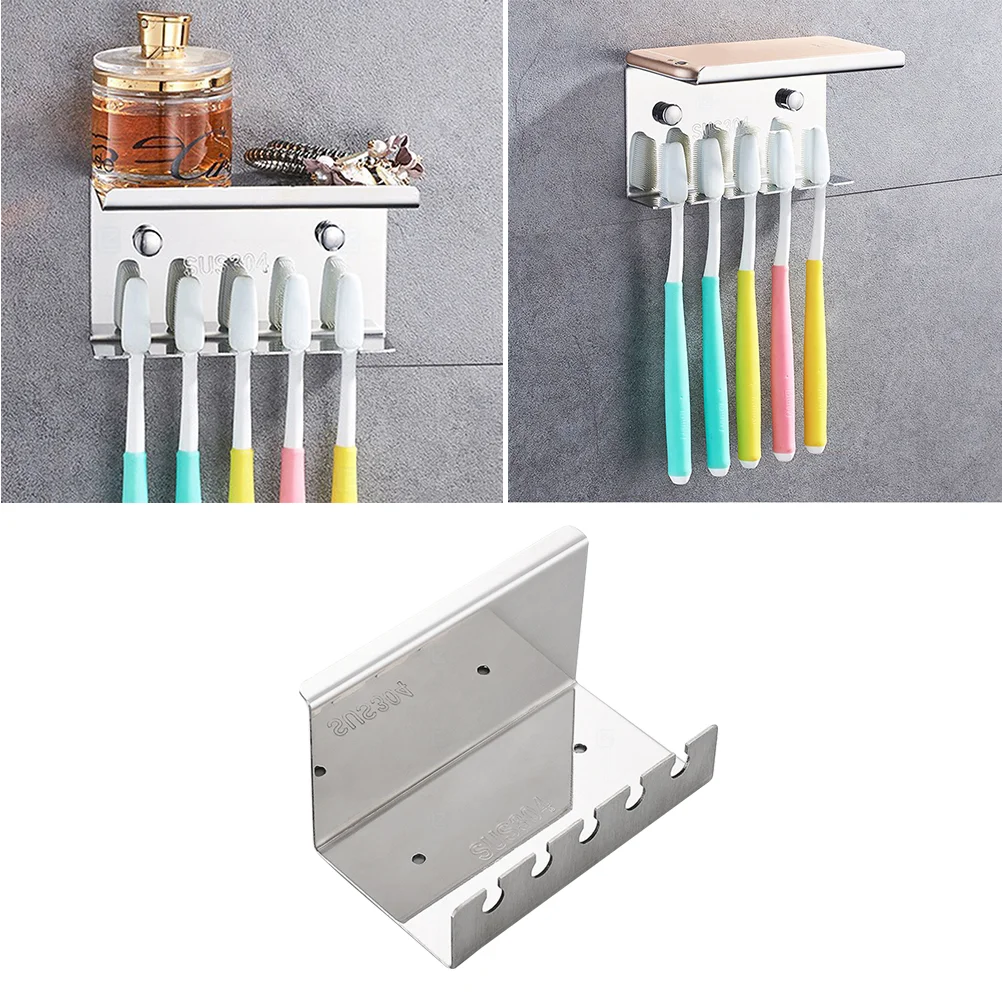 

Bathroom 304 Stainless Steel Holder Wall Mounted Stand Rack Toothpaste Rack for Home Bathroom (Punch - Five-position