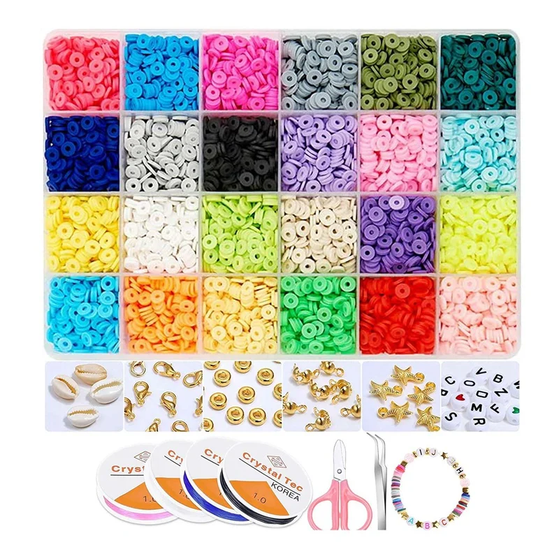 

4800Pcs Premium Polymer Clay Beads, 6Mm Heishi Beads Flat Round Spacer Beads For Jewelry Making Necklace DIY Craft Kit
