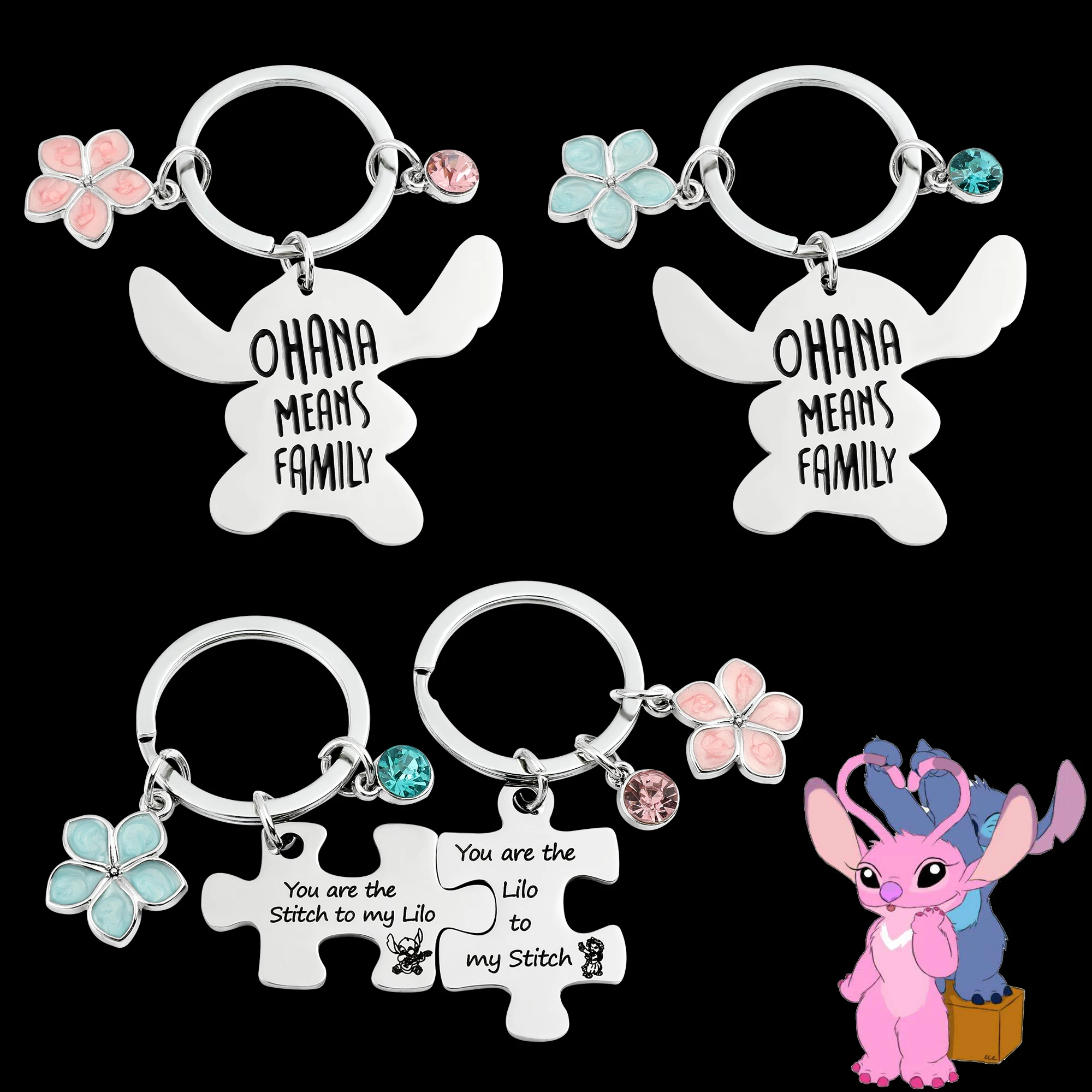 

Ohana Means Family Cute Charm Key Ring Motorcycle Keychain Girls Jewellery Accessories Anime Disney Cartoon Stitch Keychain