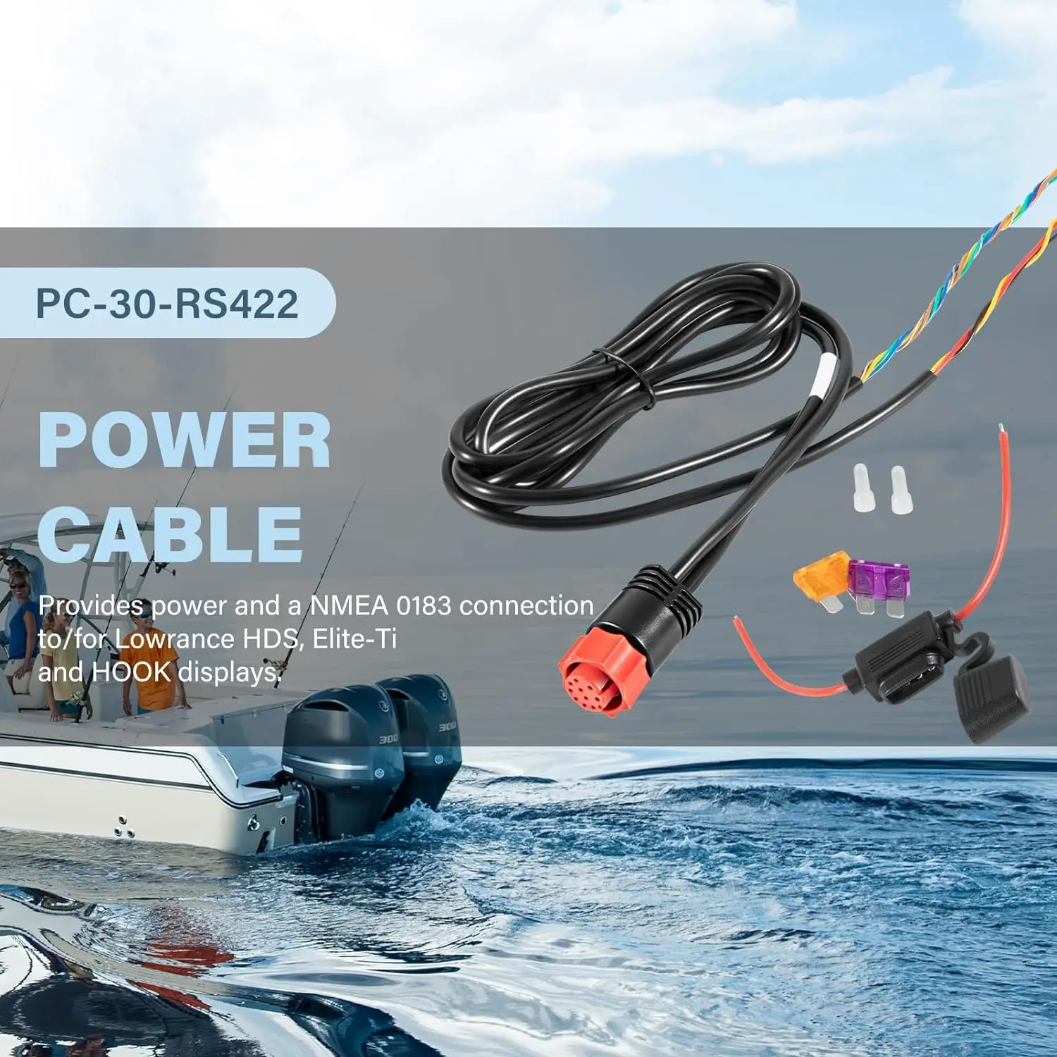 Фото MX 000-0127-49 PC-30-RS422 сменный кабель питания для серии Lowrance Hds Elite Hook 4 Chirp, красный, двойной фоторазъем для связи №5