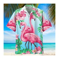 summer hot sale hawaiian shirt for men 3d cartoon flamingo mens shirt beach oversized funny mens clothing fashion short sleeve