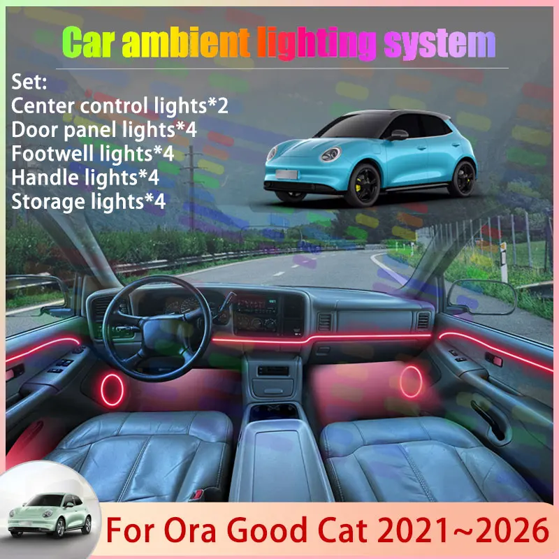 Фото Для Ora Good Cat ES11 2021 ~ 2026 Haomao Funky Cat 2/18 в 1, автомобильная атмосферная лампа, RGB абажур, ансамбль, стример, атмосферный набор №1