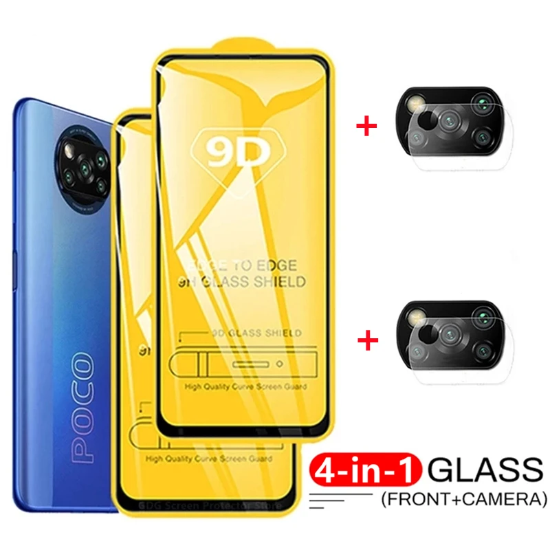 

9D Tempered Glass for Redmi Note 10 9 Pro 10S 9T 9C 9A 9S 8T Screen Protectors for Xiaomi Mi Poco X3 Pro M3 M4 F3 5G Camera Film