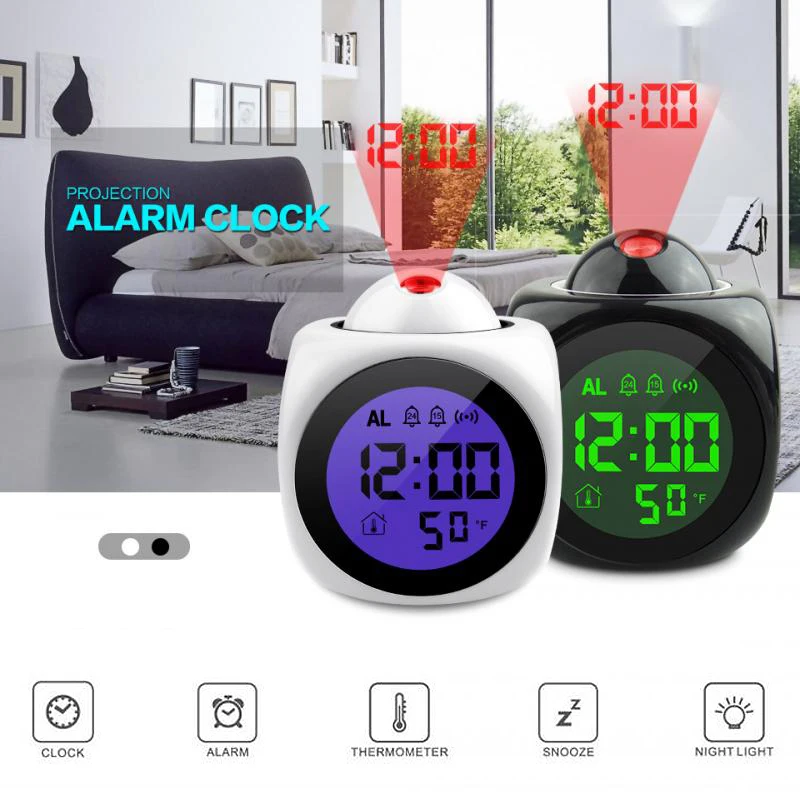 

Цифровой ЖК-проектор, будильник, креативные электронные часы с Цветной подсветкой, звонок, голосовое время с термометром и функцией повтора