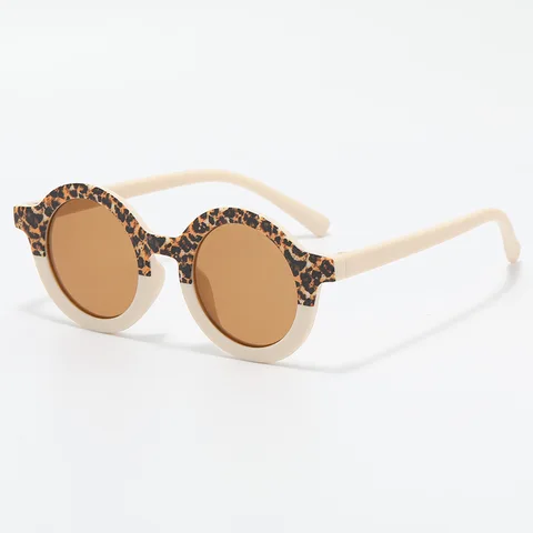 Солнцезащитные очки для девочек и мальчиков, милые винтажные круглые солнечные очки с мультяшным рисунком, с леопардовым принтом, с защитой от ультрафиолета, классические, для детей