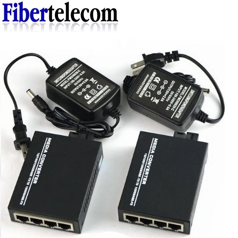 Гигабитный медиаконвертер 4 порта RJ45 1 SC оптоволоконный г4e медиа-конвертер один