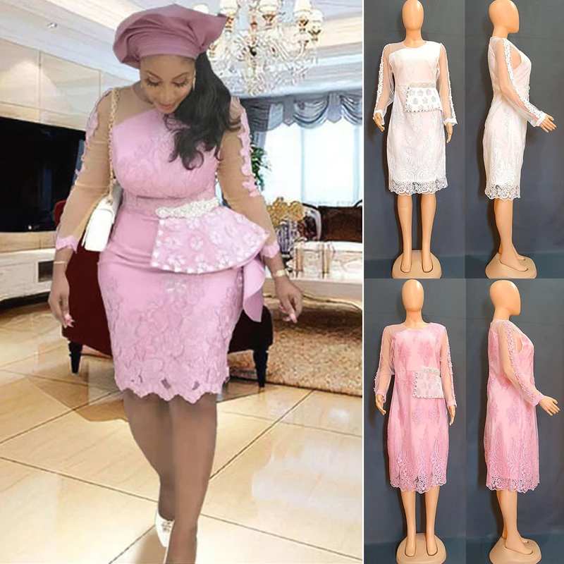 

Long African Dress Sexy Beaded Mesh Sleeve Ruffles Bodycon Femme Evening Party Clubwear Dress African Dresses For Women Vestidos