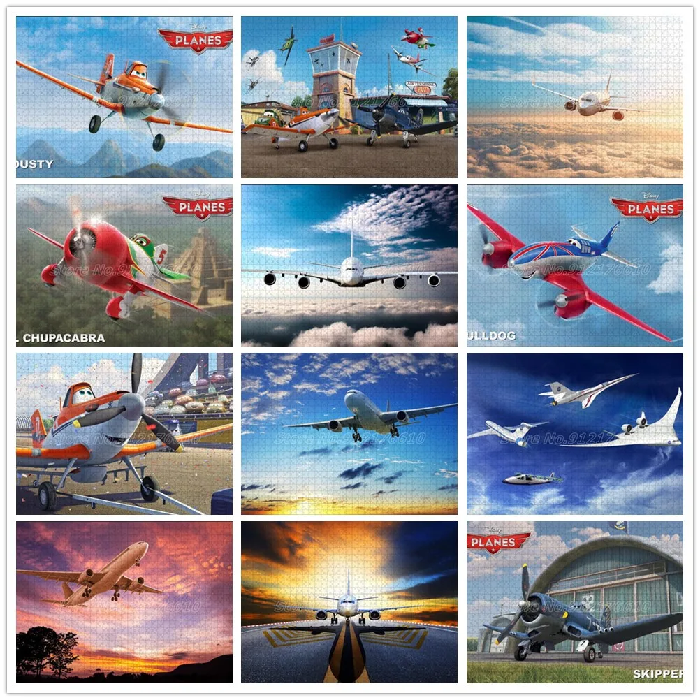 

Nursery Cartoon Jigsaw Puzzles 300/500/1000 Pieces Planes Disney Paper Puzzle Family Game Toys Decompress Educational Kids Gifts