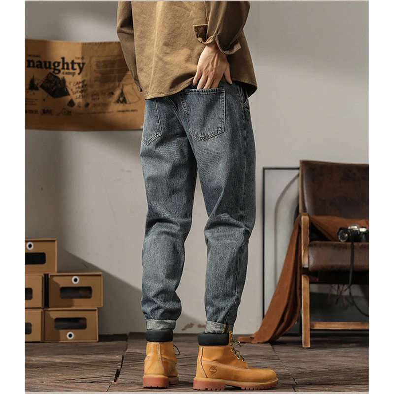 Streetwear Men 2022 Fashion New Pattern Vintage Recreational Blue Jeans Loose Versatile Straight Cylinder Trousers Autumn Female