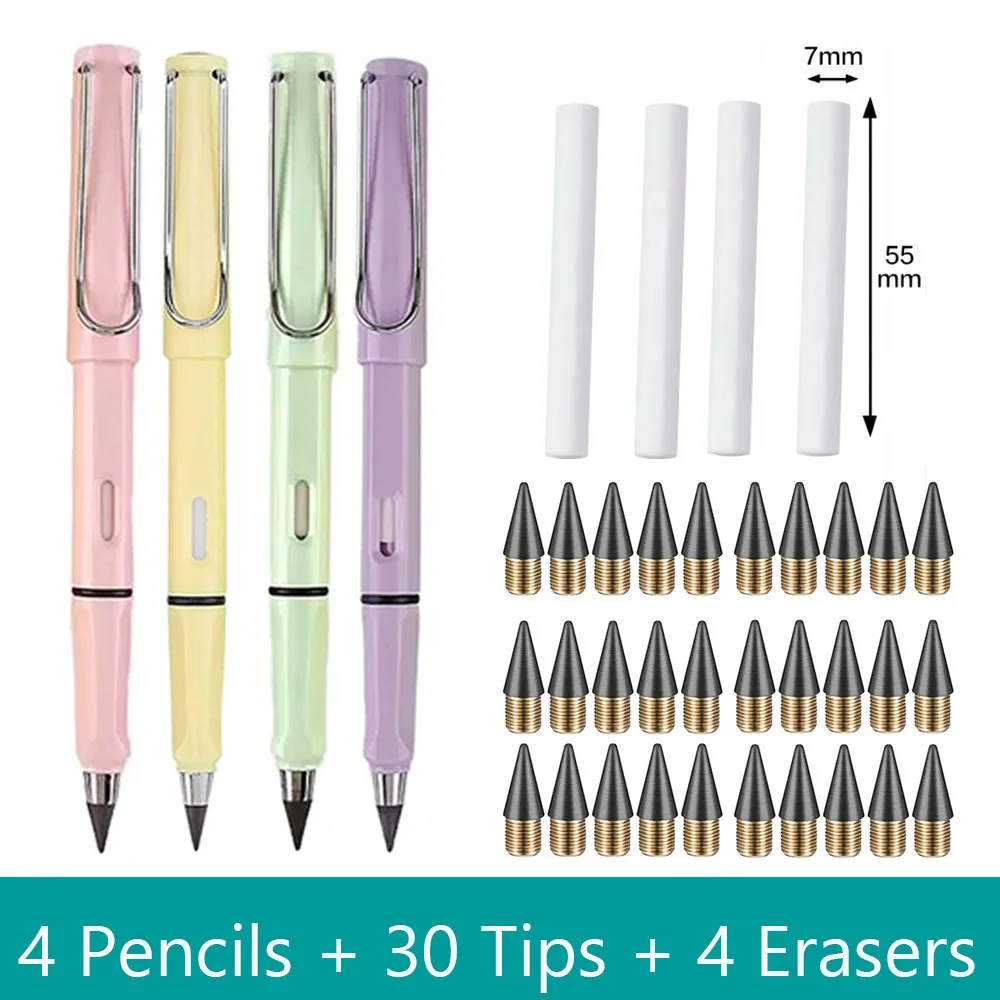 38pcs/Set Infinity Pencils Unlimited Writing No Ink Sharpening Eternity Pencils Kawaii Art Sketch Pens School Stationery Supplie