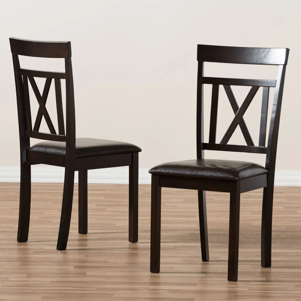 

Rosie Cross Back Dining Side Chair - Set of 2 Dining Chairs Contemporary Dark Brown Faux Leather Upholstered