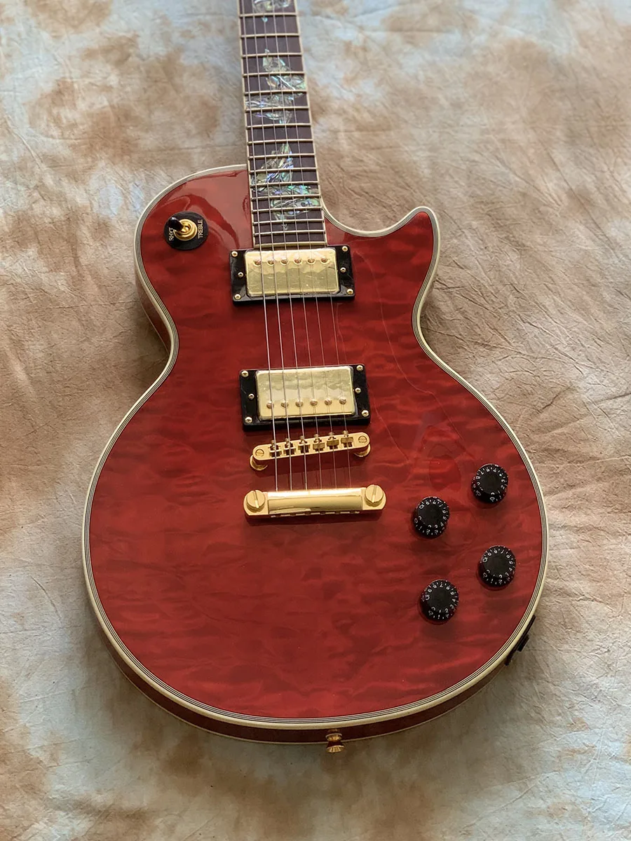 

Glossy Red Electric Guitar Bone Nut Small Pin Bridge Gold Hardwares Inlay Butterfly 6 Strings