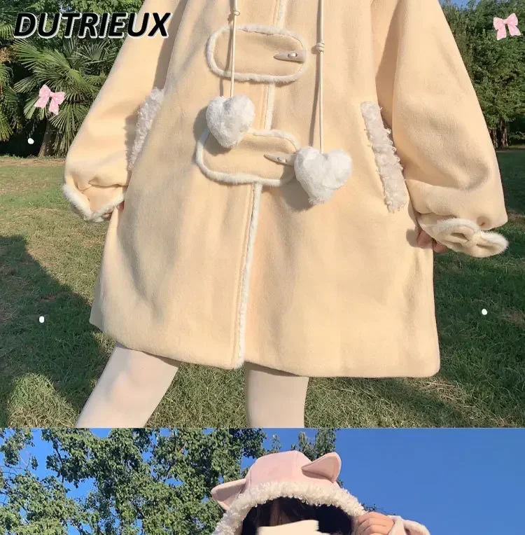 JK розовое пальто с капюшоном униформа милое осенне-зимнее двухслойное хлопковое