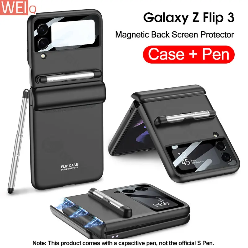 

Magnetic All-included Protection Case For Samsung Galaxy Z Flip 3 5G With Capacitive Pen Plastic Cover For Samsung Z Flip3 Case