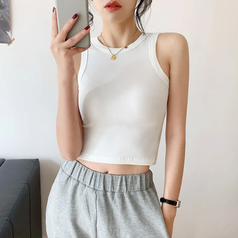 

Summer Threaded Vest Top Y2k Style Office Lady Solid Viscose Short Tanks Slim Fitting Sleeveless Top Women Clothing New Listing
