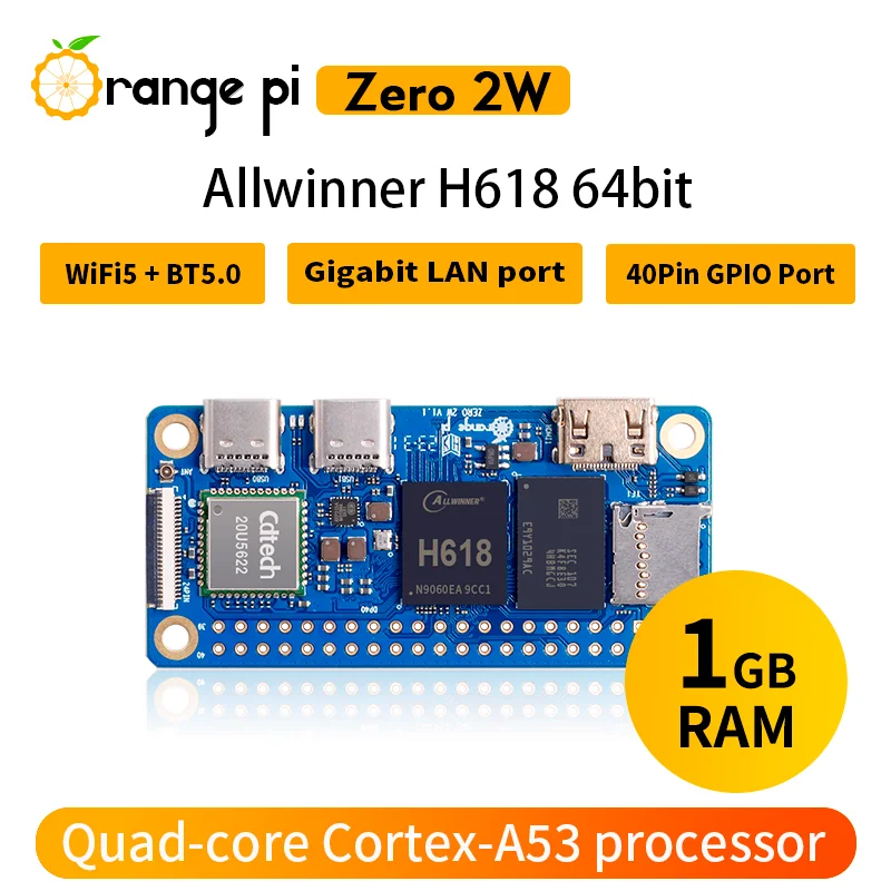 Фото Плата для разработки AvaCore Orange Pi Zero2W 1GB, одноплатный компьютер Allwinner H618, демонстрационная плата LPDDR4 Zero 2W SBC №2