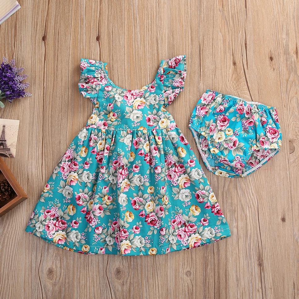 

New Girls Summer Sleeveless Princess Beach Dressses Set Children Vestidos Flower Print Cloth Kids Fashion Party Casual Dress