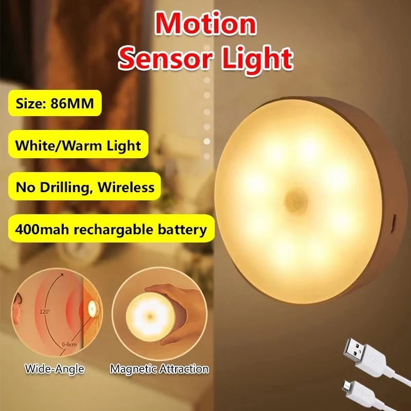 

PIR Motion Sensor LED Night Light USB Rechargeable Night Lamp For Kitchen Cabinet Wardrobe Lamp Staircase Wireless Closet Light