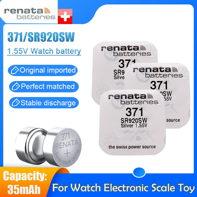 2-5 шт. RENATA 371 SR920SW LR920 AG6 L921 370A 1 55 в оксид серебра часы батарея долговечный
