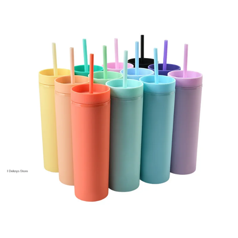 

Double Wall Cups Matte Finish Reusable Stanley Cup 450ml Skinny Plastic Tumbler Coffee Cup With Straw Simple Starbacks Cup