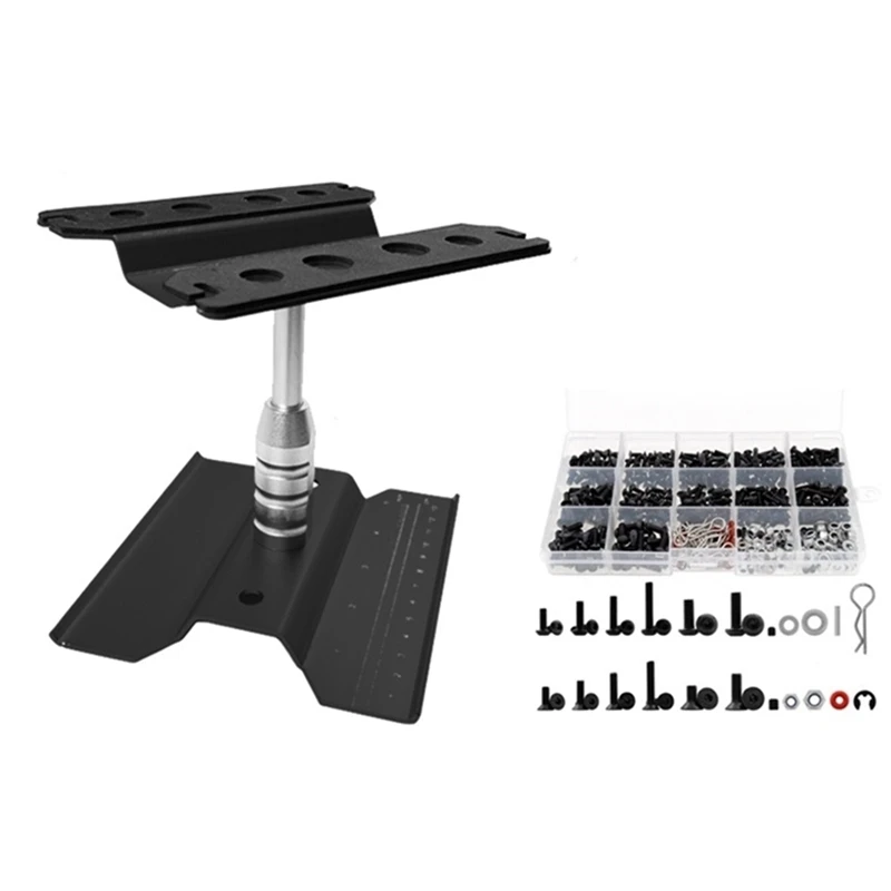 

RC Car Repair Work Stand 360 Degree Rotation and 520PCS Screws Kit Repair Tool Box for 1/8 1/10 1/12 1/16 1/18 RC Car