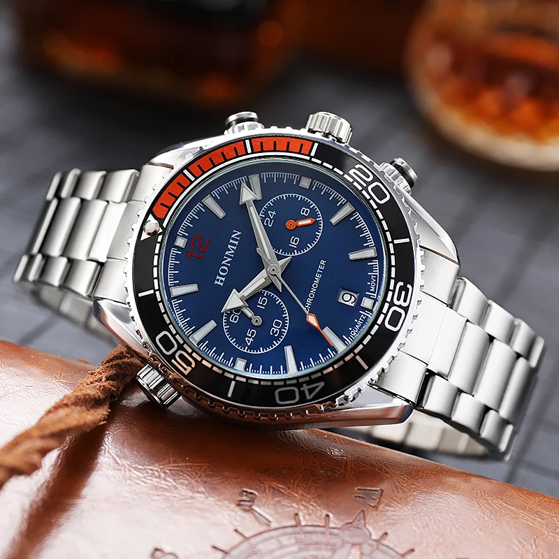 

New fashion business six needle belt calendar brand honmin genuine new multifunctional fashion business sports belt quartz watch