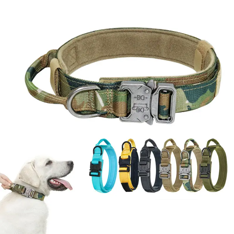 

Hot Sale Tactical Nylon Dog Collar Outdoor Traction Walking Training Adjustable Large and Medium-sized Dog Collar Pet Supplies