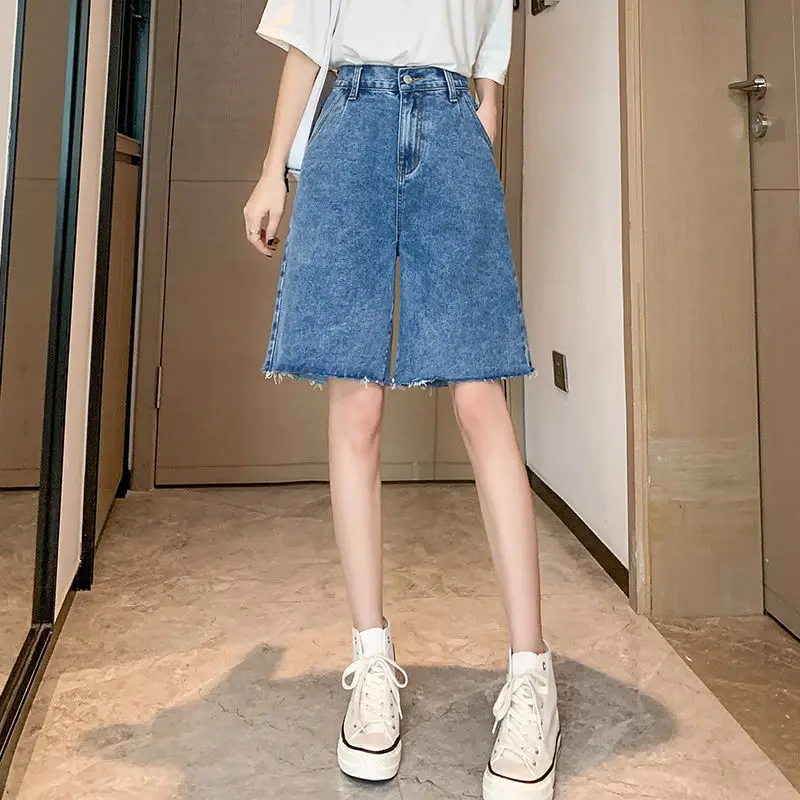 Women Shorts Jeans Baggy Long Shorts Female Jeans Ladies Cute New Denim Summer Bermuda High Waist Blue Wide Womens Shorts Y2K