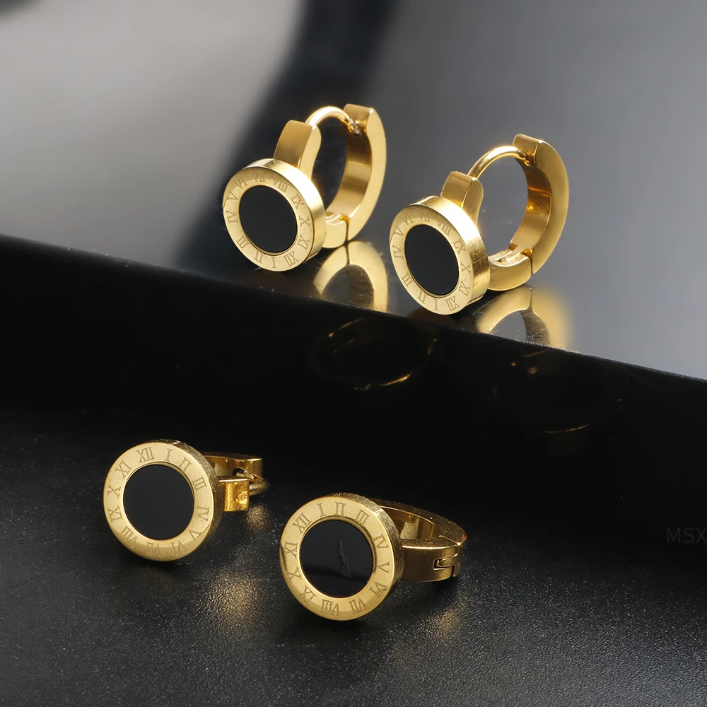 Классические круглые серьги-кольца JOVO LOVE с римскими цифрами, черно ...