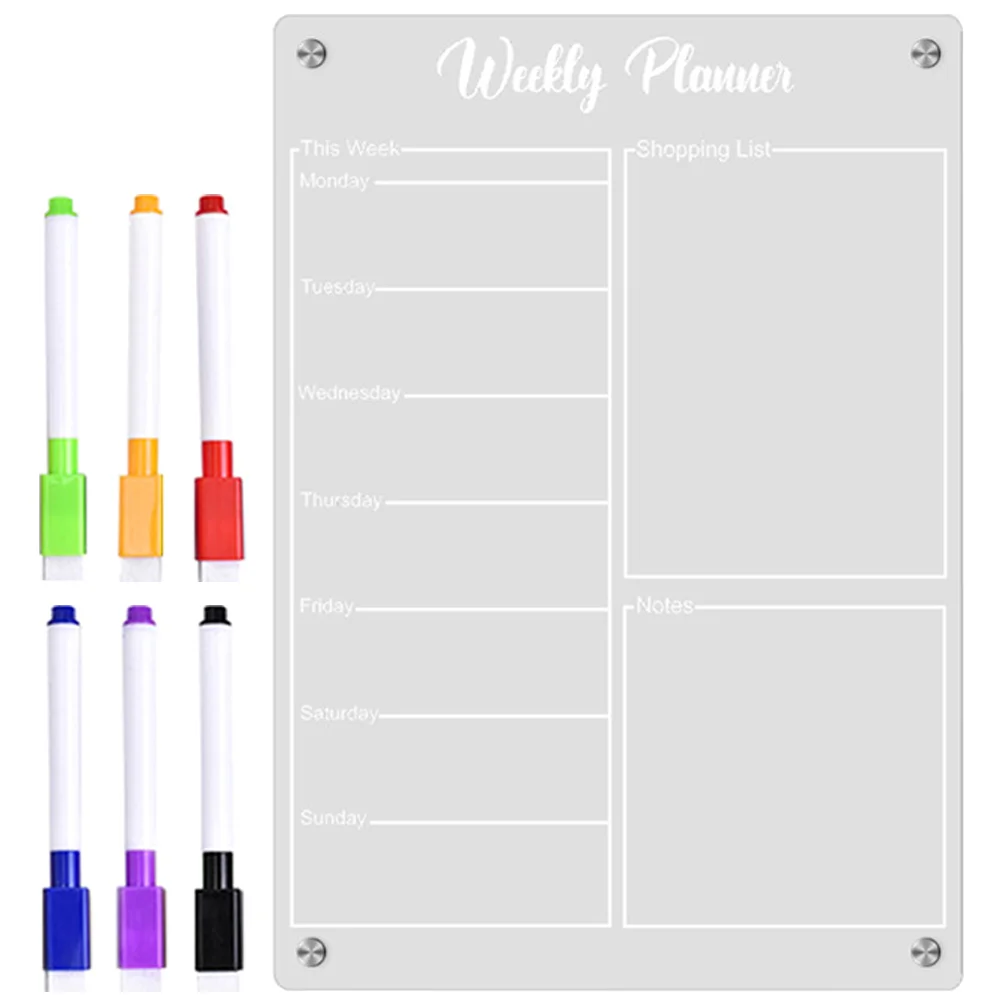 

Do List Message Board White Mounted Magnetic Reminder Acrylic Fridge Clear Calendar Dry Erase Whiteboard Pens